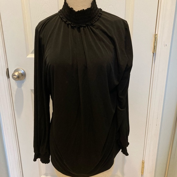 Susan Graver Tops - **SUSAN GRAVER** Black Ruffled Turtleneck Long Sleeved Blouse